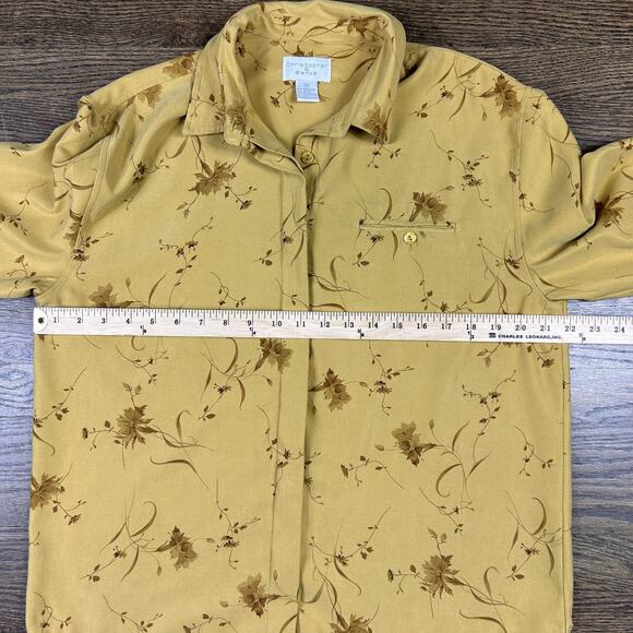 Vtg Christopher & Banks Shirt Womens Med Yellow Floral Button Up Long Sleeve Top - Picture 4 of 8